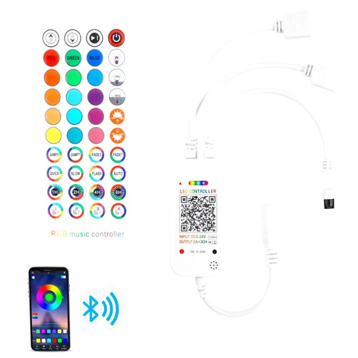 RGBZONE Bluetooth RGB LED Controller, 4-PIN Smart Music LED Strip Lights Controller, 40-Keys IR Remote Control for 5V/12V/24V SMD 5050 3528 RGB LED Strip Lights