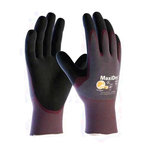 Bouton Optical Protective Industrial Products Large MaxiDry by ATG Ultra Light Weight Abrasion Resistant Black Nitrile Palm And Fingertip Coated Work Gloves With Purple Seamless Knit Nylon Liner And Continuous Knit Cuff