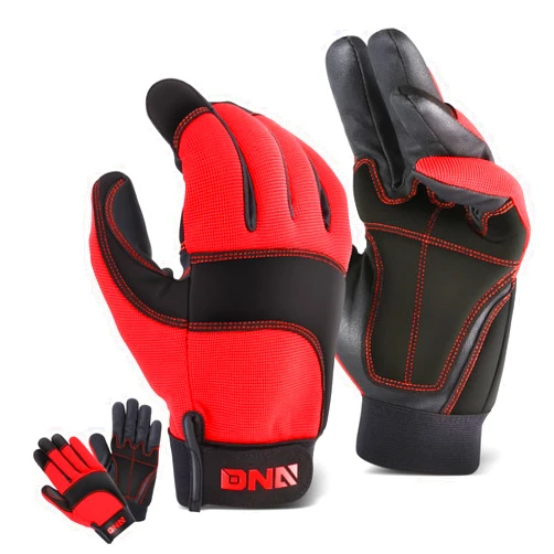 DNA MOTORING 2pair Multi-Purpose Utility Machanic Gloves, Flexible Breathable Performance Padded Knuckles Palm Work Gloves, Red/Black, TOOLS-00585