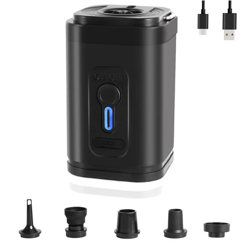 Cauzyart Mini Air Pump for Inflatables, Tiny Electric Air Pump with Camping Lantern, Portable Inflator with Rechargeable Battery to Inflate Deflate for Pool Floats, Air Mattress and Vacuum Storage Bag