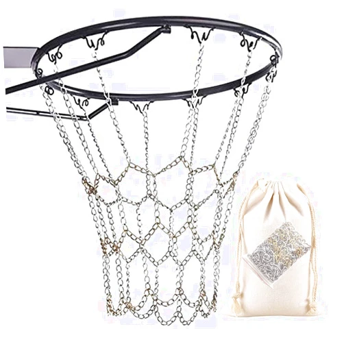 CZ-XING Basketball Net Chain Sports Heavy Duty Galvanized Basket Net Indoor Outdoor Goal Training Basketball Net Hoop Replacement Iron Chain Two Color Nets-Give Portable Bag (Standard 12 Loop)