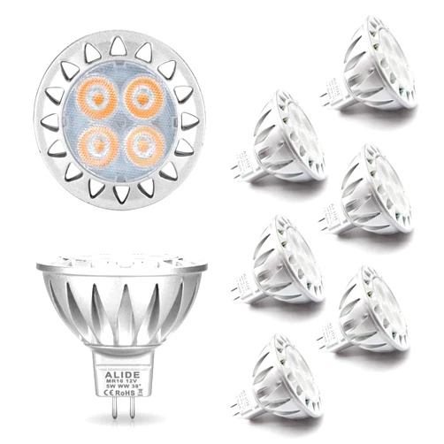 ALIDE MR16 Led Bulbs 5W Replace 20W 35W Halogen Equivalent,2700K Soft Warm White,12V Low Voltage MR16 GU5.3 Bulb Spotlights for Outdoor Landscape Flood Track Lighting,Not Dimmable,450lm,38 Deg,6 Pack