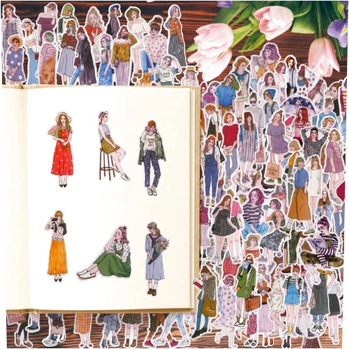DULEFUN People Stickers, 100PCS Assorted Waterproof Girls Cartoon Decals for Journaling, Scrapbooking, Photo Album, Planner, Notebook, Water Bottle, Embellishments for Scrapbook