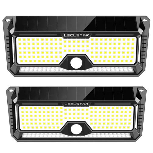 LECLSTAR Solar Outdoor Lights - 4000Lm 268 LED Motion Sensor Lights Outdoor, IP65 Waterproof Led Security Lights Bright Solar Wireless Flood Wall Lights with 3 Optional Modes and 4 Wide Angle (2 Pack)