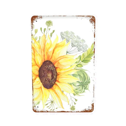 Habilboi Retro Tin Sign Metal Summer Sunflower Art Tin Sign Vintage Wall Decor Sunflower for Pub Restaurants Cafe Club Plaque Man Cave Wall 8x12inch
