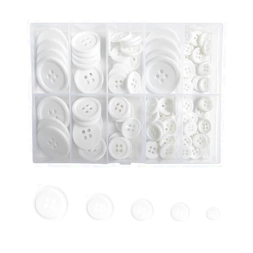 ZTEOFO 100 Pcs White Buttons, White Buttons for Crafts, 4-Hole Buttons for Sewing, 5 Sizes, Buttons White, Shirt Buttons, White Button, Small White Buttons White Sewing Buttons, Round White Craft Buttons