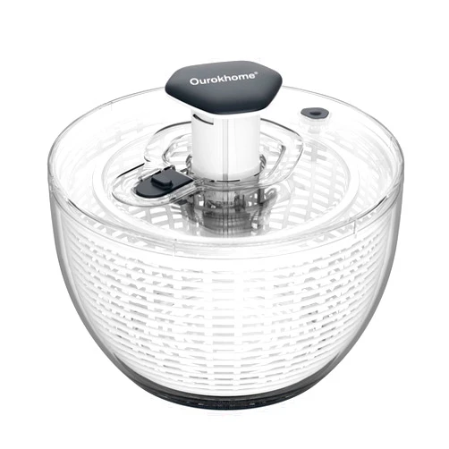 Ourokhome Salad Spinner Lettuce Dryer, One-handed Easy Press Large Vegetable Dryer Salad Mixer with Comfortable and Retractable Pusher and Brake Button for Greens, Herbs, Berries, Fruits, 6.3 QT