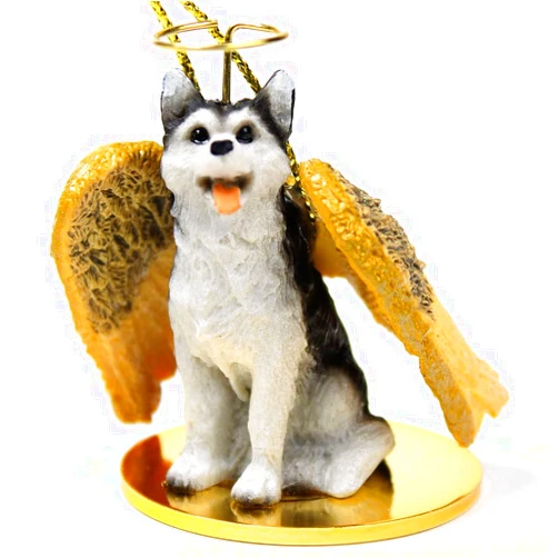 Conversation Concepts Siberian Husky Black and White with Brown Eyes Angel Ornament