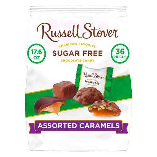 Russell Stover Sugar Free Assorted Caramels with Stevia, 1.1 Pound Bag (Pack of 4)