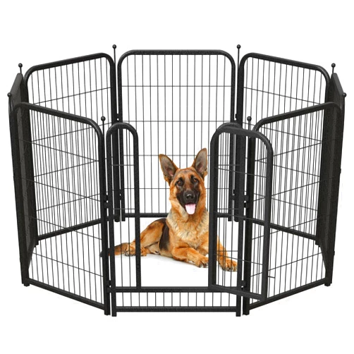 Petorldog Metal Dog Playpen, 40 Inch Height 8 Panels, Ideal Dog Fence for Large/Medium/Small Dogs Indoor & Outdoor Bliss, Perfect Dog Pen for Camping, Yard, and RV | Black-Silver