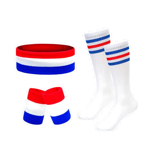 BEFORYOU Striped Sweatbands Set, Sports Headband and Wristbands Sweatbands Colorful Cotton Striped Sweatband Set American Flag Style for Men and Women