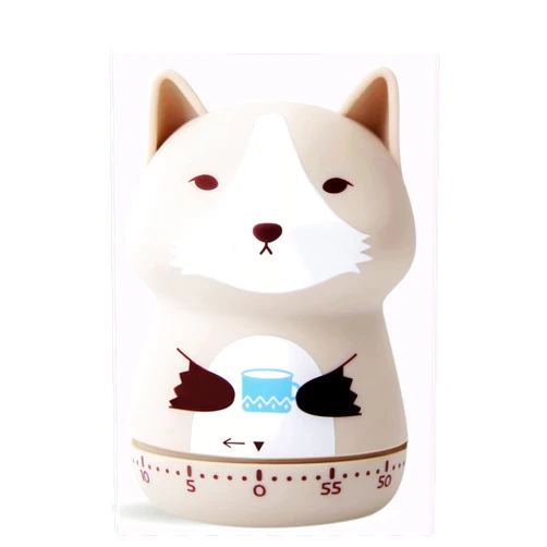 NUOSWEK Mechanical Kitchen Timer, Cute Animal Timer for Kids, Wind Up 60 Minutes Manual Countdown Timer for Classroom, Home, Study and Cooking (Beige Wolf)