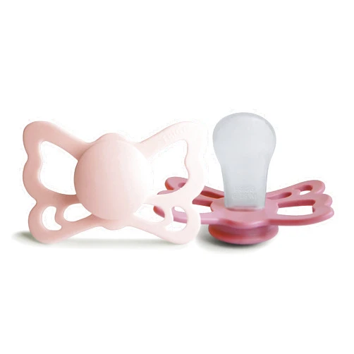 FRIGG Butterfly Anatomical SilkySoft Silicone Baby Pacifier | Made in Denmark | BPA-Free (Blush/Cedar, 6-18 Months)