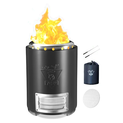 YEFU Tabletop Fire Pit 9.7 x 7.1 in, Flame Intensity Control Camping Stove for Outdoor & Patio, Fueled by Pellets or Wood, Safe Burning Table Top Firepit, with Travel Bag & 2 Mini Sticks, Black