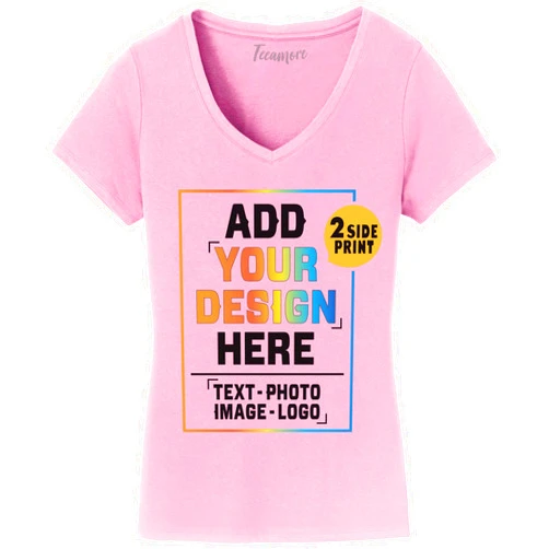 TEEAMORE Women Custom V Neck T Shirts Design Your Own Add Picture Photo Text Two Sided