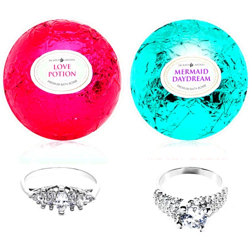 Jackpot Candles Mermaid Love Potion Bath Bombs Gift Set of 2 with Ring Surprise Inside Each Made in USA