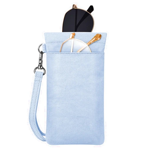Fintie Double Eyeglasses Pouch with Carrying Strap, Portable Squeeze Top Microfiber Soft Glasses Case Sunglass Pouch