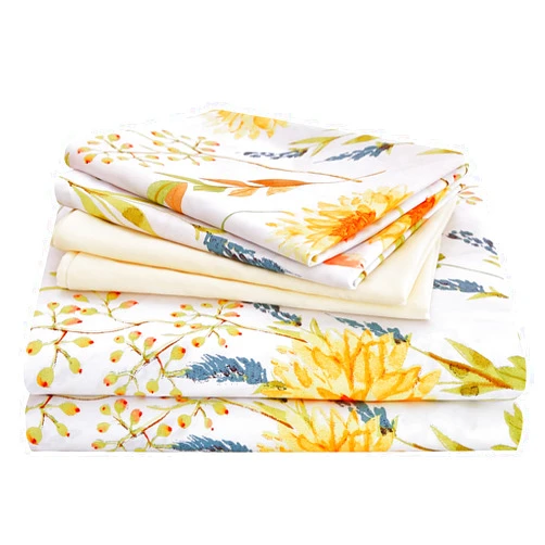 JSD 6 Piece Yellow Floral Print Sheet Set King Size, Soft Botanical Microfiber Sheets and Pillowcases Deep Pocket