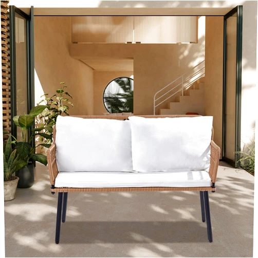 Homsido Outdoor Patio Loveseat, 2-seat Patio Couch All-Weather Wicker Rattan Woven Furniture with Thick Cushion Pillows Boho Small Sofa for Garden Porch, Balcony, Lawn and Terrace