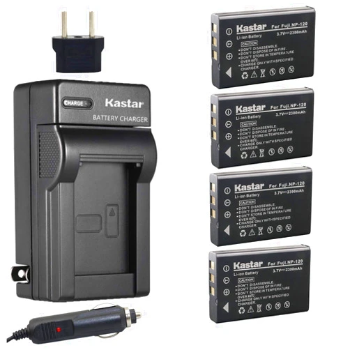 Kastar 4X Battery + Charger for Fujifilm NP-120 FinePix 603, F10, F11, KYOCERA Contax Tvs Digital, RICOH Caplio 300G, Caplio 400G wide, Caplio Pro G3, Caplio R330, Caplio RR10, Caplio RR30 Caplio RX