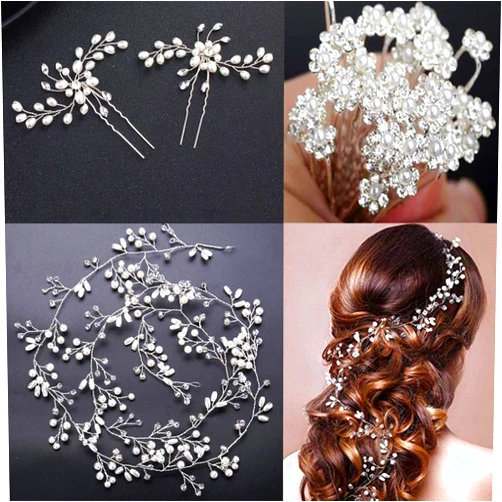 CHUMIRRY KIDS 100cm / 39.3in Bridal Wedding Jewelry Hair Accessories: Crystal Rhinestone Hair Pins, Pearl Flower Hair Clips & Pearl Headpiece