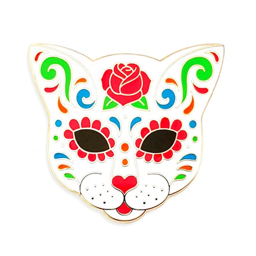 Pinsanity Cat Sugar Skull Enamel Lapel Pin