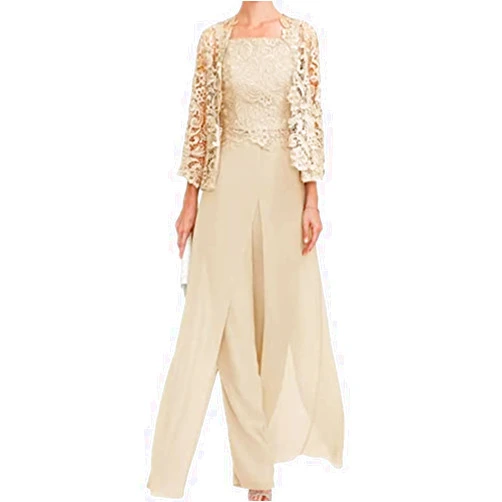 Qhdeikd Mother of The Bride Pants Suits 3 Pieces Formal Outfit Set Evening Gowns for Women Mother of The Bride Dresses