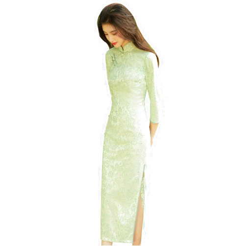 CBROOT Women's Chinese Cheongsam Dress - Vintage Chinese STYL Long Sleeve Slim Cheongsam Women's Lace Long Qipao Spri