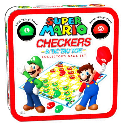 USAOPOLY Super Mario Checkers & Tic-Tac-Toe Collector's Game Set | Featuring Super Mario Bros - Mario & Luigi | Collectible Checkers and TicTacToe Perfect for Mario Fans