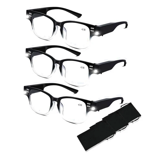 DuanMei Reading Glasses with Lights Magnifying Glasses with Light Bright LED Readers Lighted Reading Glasses Blue Light Blocking Eyeglasses for Men/Women Lighted Magnifier Nighttime Lighted Eye Glasses+250