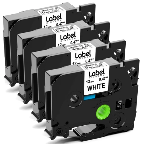 Label KINGDOM Replace for Brother Label Maker Tape 12mm 0.47 White TZe-231 TZ-231 Laminated P Touch Tape for Brother PTD220 PT-1290 PT-D210 PTH110 D410 D600 Label Maker, Black on White, 4-Pack