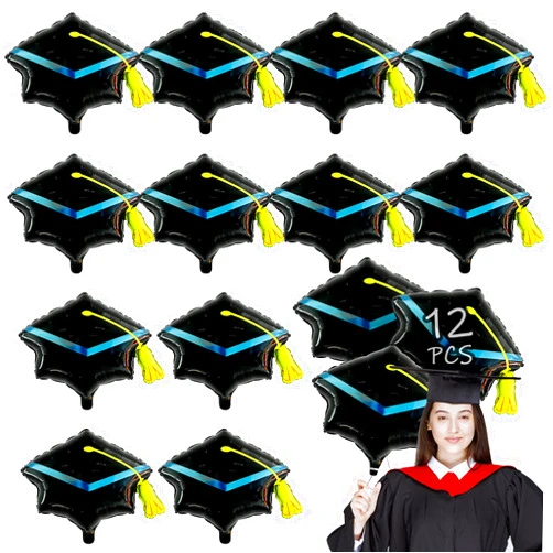 Cumule Graduation Cap Balloon Decorations 22 Inch Graduation Black Mylar Foil Balloons Congrats Grad Cap Balloons for Class Of 2024 Graduation Party Decorations (Style A)