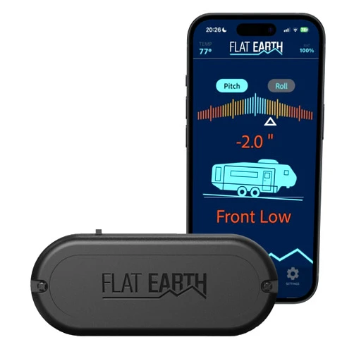 RVenture Flat Earth Wireless RV Leveling System, RV Level Kit with Phone App and Real-Time Leveling Measurements, for All RVs, Batteries Included