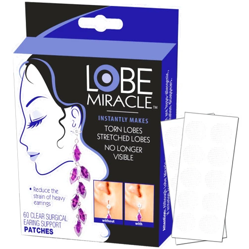 Lobe Miracle- Clear Earring Support Patches - Earring Backs For Droopy Ears - Ear Care Products for Torn or Stretched Ear Lobes