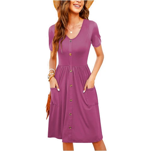 MOLERANI Women Summer Casual Short Sleeve Dresses Button Down Skater Dress with Pockets