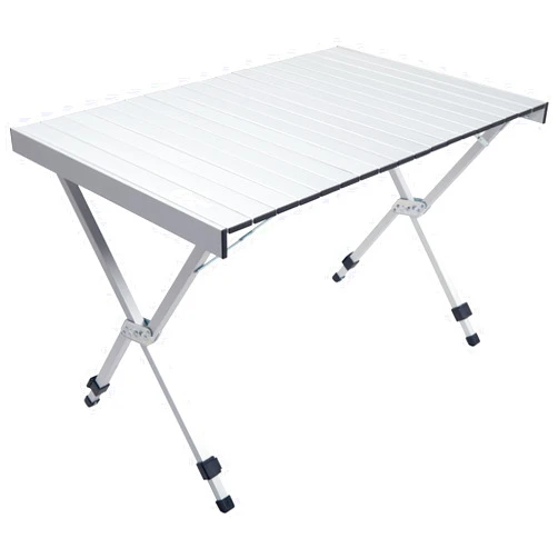 PORTAL Folding Outdoor Camping Table with Adjustable Height, Aluminum Roll-Up Top and Carry Bag, Big Large Portable Tables for Picnic, BBQ and Tailgating, Silver