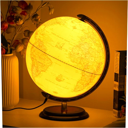 BSHAPPLUS 12'' Retro Illuminated World Globe with Wooden Stand, 2-1 Educ & Décor Antique Night Light up Globe Built in LED & HD Printed Map, Antique Illuminated Globe for Adults & Kids, Home Décor, Office