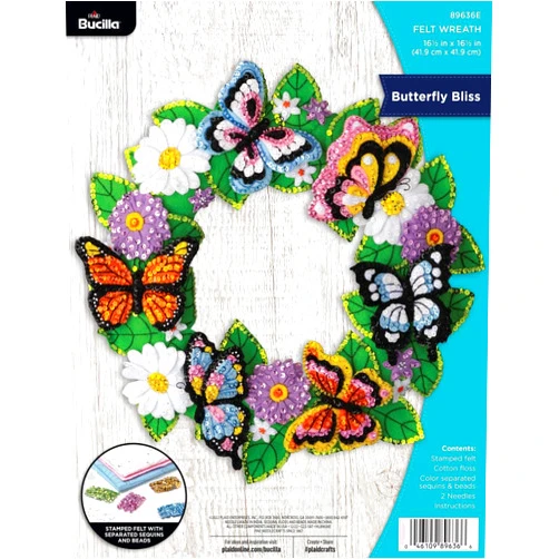Bucilla Felt Applique Wreath Making Kit, Butterfly Bliss, Perfect for DIY Arts and Crafts, 89636E