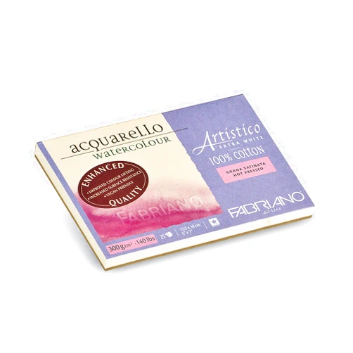 Honsell Fabriano Artistico Extra White Watercolor Block, 140 lb./300 GSM, Hot Press, 25 Sheets, 5