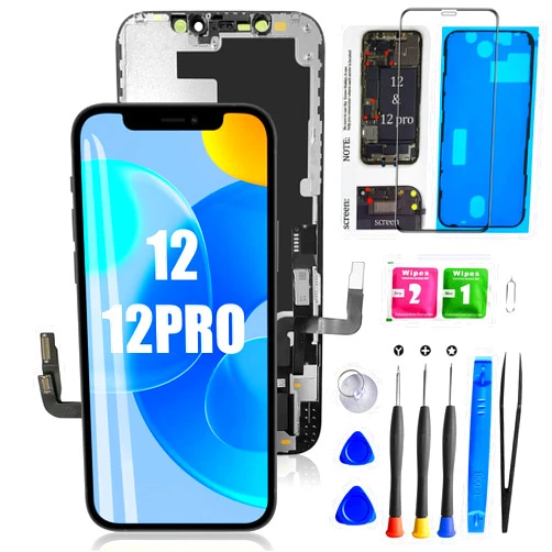 Mobkitfp for iPhone 12/12 Pro Screen Replacement 6.1 inch 3D Touch LCD Screen Display Digitizer Assembly with Repair Tools Kits + Waterproof Frame Adhesive Sticker + Screen Tempered Protector