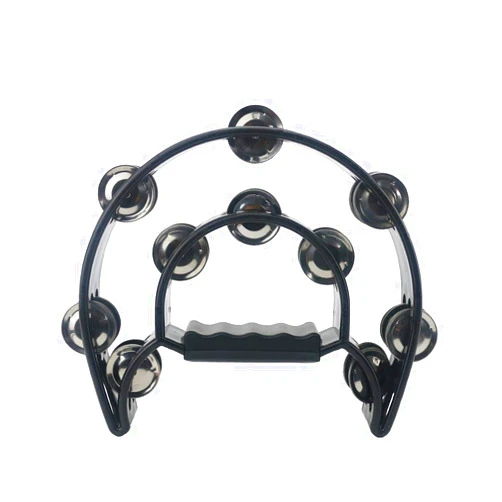 Ogrmar Double Row Handled Tambourine Metal Jingles Hand Held Percussion Drum with Ergonomic Handle Grip for Gift KTV/Party/Kids Toy (Black)