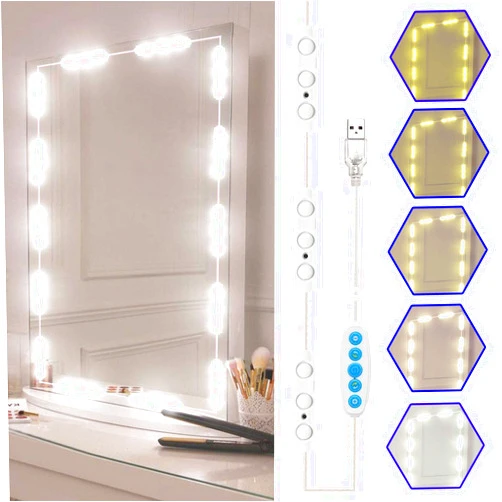 Selfila Led Vanity Mirror Lights Kit, 5 Color Hollywood Style Vanity Make Up Light, 11ft with Dimmable Color and Brightness Lighting Fixture Strip for Table & Bathroom Mirror, Mirror Not Included