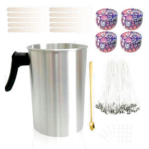 Phinicco Candle Making Pouring Pot 3L Wax Melting Pot Large Candle Making Pitcher with Heat-Resistant Handle and Dripless Pouring Spout Design with Candle Jars, Wicks, Stickers and Wicks Centering Device