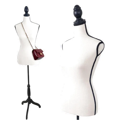 SHAREWIN Female Dress Form Mannequin Torso Manikin Body with Adjustable Tripod Stand for Sewing Dressmakers Dress Jewelry Display (Fabric Beige)