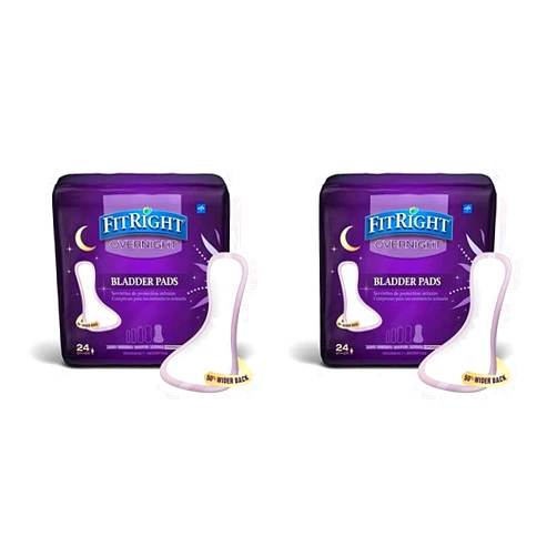 Medline FitRight Overnight Bladder Control Pads, Maximum Absorbency, Nighttime Incontinence Protection, 8.5 x 16, 24 Count per Bag (1 Bag) (Pack of 2)