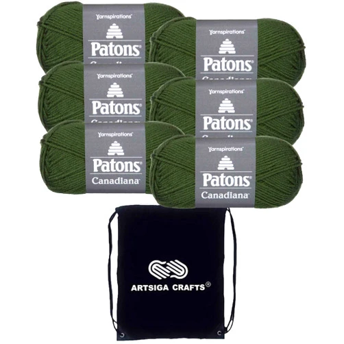Patons Canadiana Solids Dark Green Tea 244510-10237 (6-Pack - Same Dye Lot) Worsted Medium #4 Acrylic Yarn for Crocheting and Knitting with Project Bag