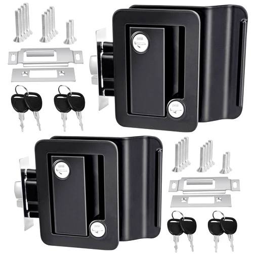 Aucurwen RV Door Locks for Travel Trailers, 2 Pack Black Camper Door Lock, Travel Trailer Door Latch, Zinc Alloy RV Camper Entry Door Lock Replacement Kit for Camper Horse Trailer Cargo Hauler