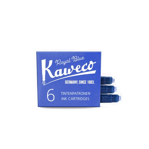 Kaweco Fountain Pen Ink Cartridges Royal Blue Pack of 6 | Premium Ink with Short Standard Cartridges in Blue | Vegan Cruelty Free Water Soluble Calligraphy Lettering Writing