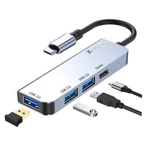 Znoogrn USB C 3.0 Hub, 4 Ports Hub with 1*USB 3.0, 1*USB C Data and 2*USB 2.0 Ports, Ultra Slim Portable USB C Hub Adapter for MacBook Pro, PS4, Flash Drive, HDD, Xbox, Printer, and More USB C Devices