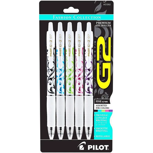 PILOT G2 Fashion Collection Premium Gel Ink Pens, Fine Point, Assorted Colors (31392) (Pack of 6, 30 Count Total)
